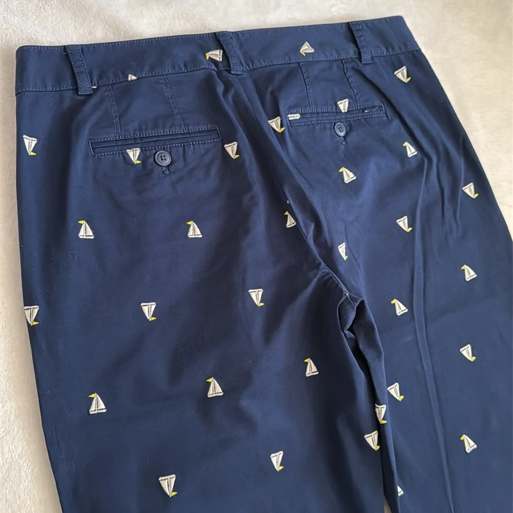 Talbots | The Weekend Chino Embroidered Sailboat Stretch Cotton Cropped Pants 8 - Picture 10 of 15